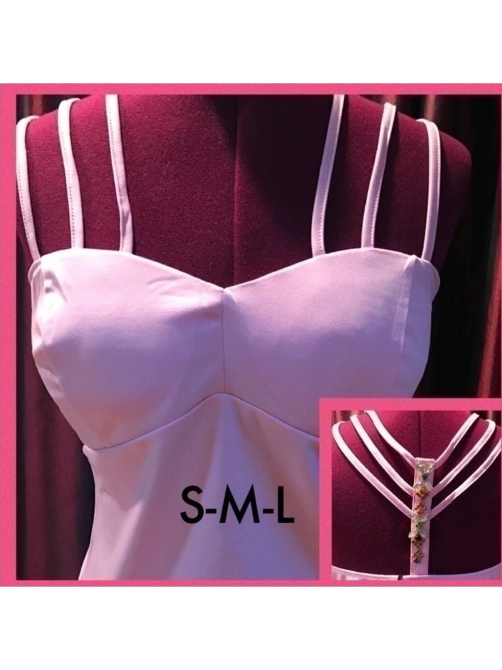 New Jeweled Camisole Style Top Unique Spaghetti Straps Pink Cochella Carnaval - Picture 3 of 7